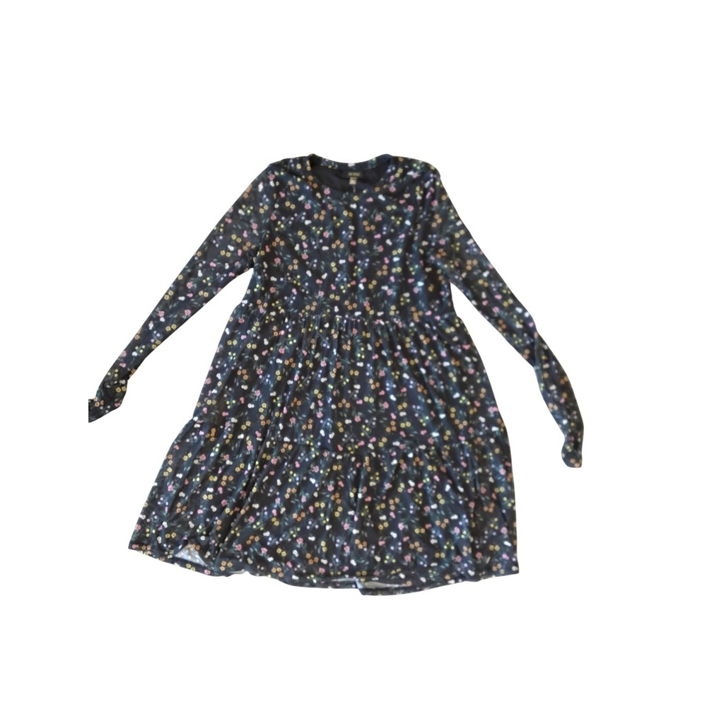 AFRM Women Black Floral Mesh Tiered Babydoll Mini Dress Long Sleeve XS NED020822